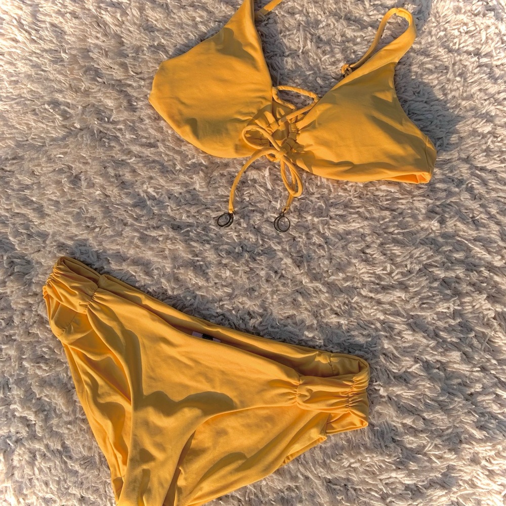 Yellow Bikini Set with Ties & Charms